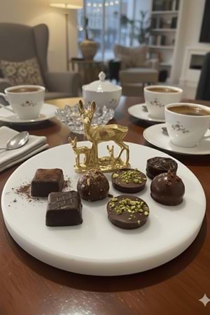 Altın Geyik Ailesi Dekorlu Mermer Lokumluk – İkram, Tatlı & Drajelik Sunum Tabağı