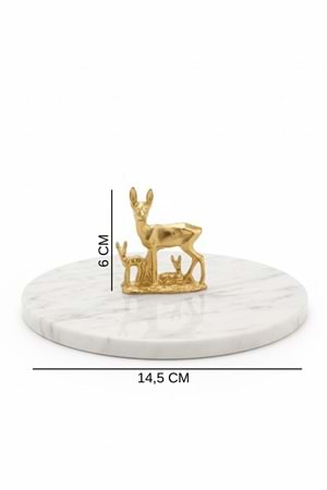 Altın Geyik Ailesi Dekorlu Mermer Lokumluk – İkram, Tatlı & Drajelik Sunum Tabağı