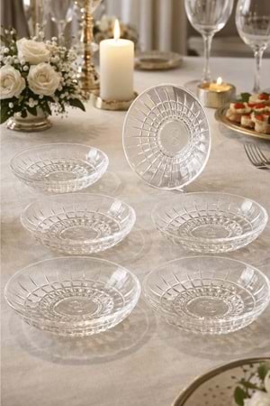 6'Lı Bakara Desen Çay Tabağı - Kristal Kesme Çay Tabağı