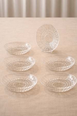 6'Lı Bakara Desen Çay Tabağı - Kristal Kesme Çay Tabağı