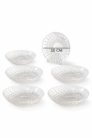 6'Lı Bakara Desen Çay Tabağı - Kristal Kesme Çay Tabağı