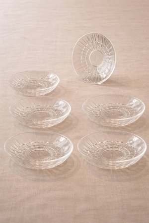 6'Lı Bakara Desen Çay Tabağı - Kristal Kesme Çay Tabağı