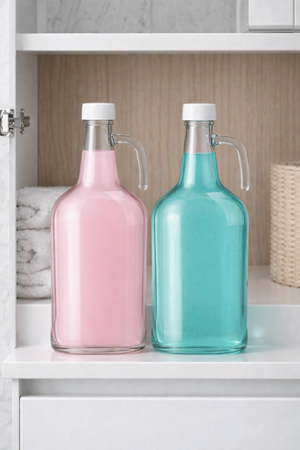 2'li Cam Çamaşır Yumuşatıcı & Sıvı Deterjan Şişesi - 3 Litre Galon Banyo Organizeri