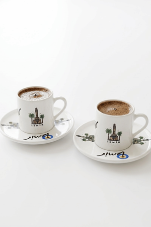 2'li İzmir Temalı Kahve Fincanı Seti - Baskılı Fincan Takımı