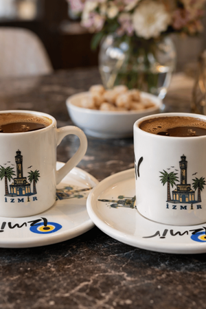 2'li İzmir Temalı Kahve Fincanı Seti - Baskılı Fincan Takımı