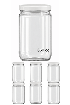 6 Adet 660 cc Cam Kavanoz Beyaz Metal Kapaklı – 660 ml Sosluk, Konserve ve Saklama Kavanozu Seti
