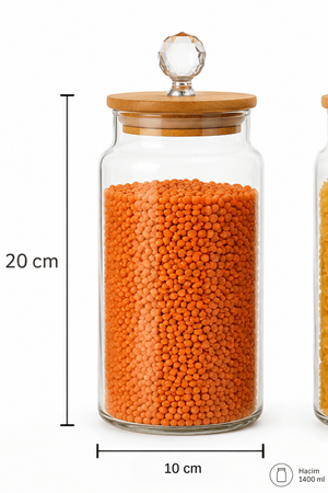 3’lü Bambu Kapaklı Cam Kavanoz - Vakum Kapaklı Saklama Kabı, Baharatlık Seti 1400ml