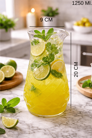 1250 Ml. Desenli İnce El Yapımı Cam Karaf - İris Kokteyl Meşrubat Sunum Servis Sürahi