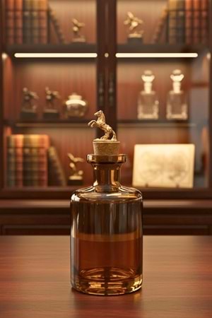 El Yapımı Cam Sürahi At Figürlü Amber Cam Karaf – Mantar Tıpalı Dekoratif Şişe