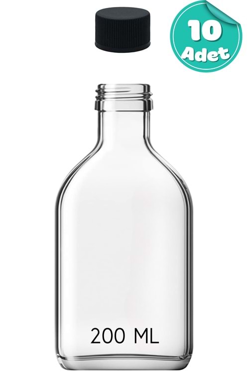 10 Adet Cold Brew Şişesi – 200 ml Yassı Cam Şişe, Plastik Kapaklı, Soğuk Kahve, Sos Yağdanlık Şişesi