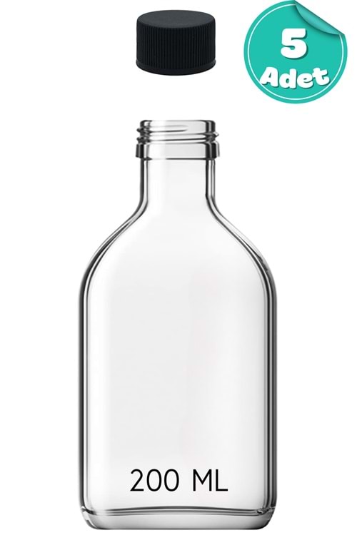 5 Adet Kapaklı Cold Brew Şişesi – 200 ml Yassı Cam, Soğuk Kahve, Sos ve Yağdanlık Şişesi