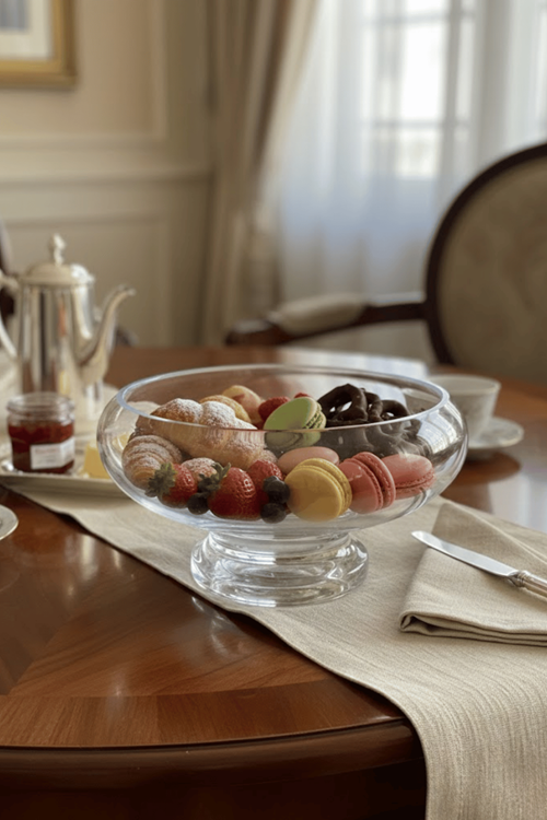 El Yapımı Sade Cam Ayaklı Sunum Kasesi - Salata Kasesi Sunumluk 13x20 cm