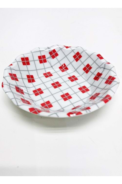 Melamin Kırmızı Gri Geometrik Şekilli Çay Tabağı 6 Adet