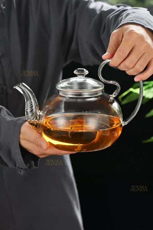 Borosilikat Cam 1L Demlik – Süzgeçli, Bitki Çayı ve Aromatik Çaylar İçin Isıya Dayanıklı Cam Demlik