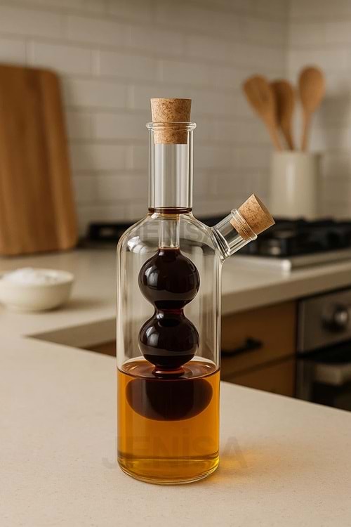 Üç Bölmeli Çift Hazneli Cam Yağdanlık & Sirkelik – 260 ml Zarif Tasarım