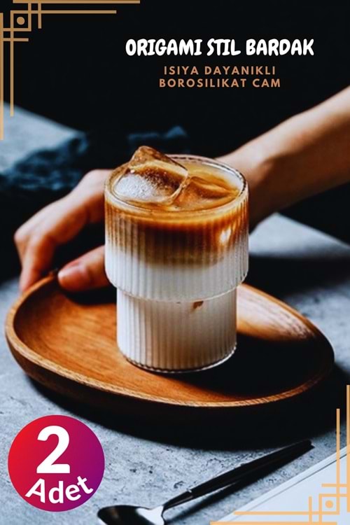 Isıya Dayanıklı Borosilikat Origami Stil Kahve Ve Sunum Bardağı 300 ml 2 Adet