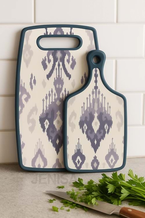 İkat Desenli 2'li Kesme Tahtası Seti – Kaymaz, Dayanıklı, Şık Tasarım