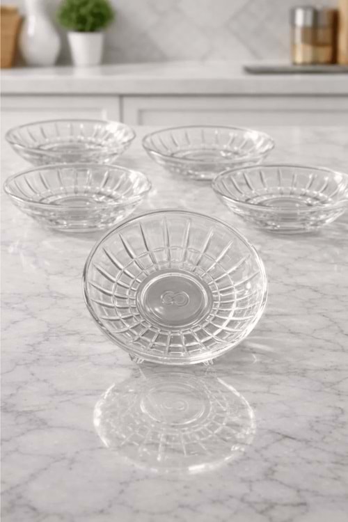 6'Lı Bakara Desen Çay Tabağı - Kristal Kesme Çay Tabağı