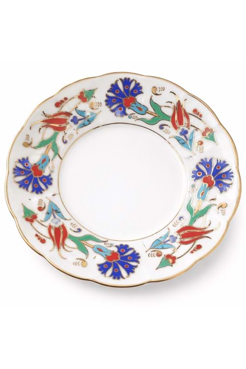 12’li Yaldızlı İznik Motif Porselen Çay Tabağı – Desenli Çay Tabak