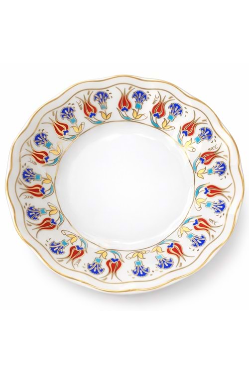 12’li Yaldızlı Lale Motif Porselen Çay Tabağı – Desenli Çay Tabak