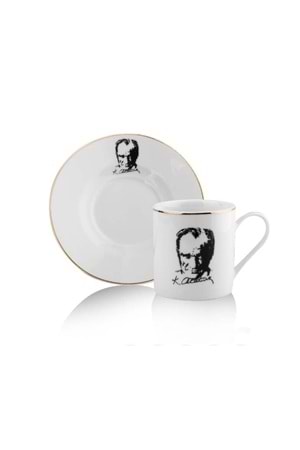 Porselen 2 Kişilik Türk Kahve Fincan Seti Atatürk Desenli İmzalı