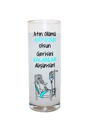 Atın Ölümü Arpadan Olsun Yazılı Cam Rakı Bardağı 2 Adet Bardak Set Hediyelik