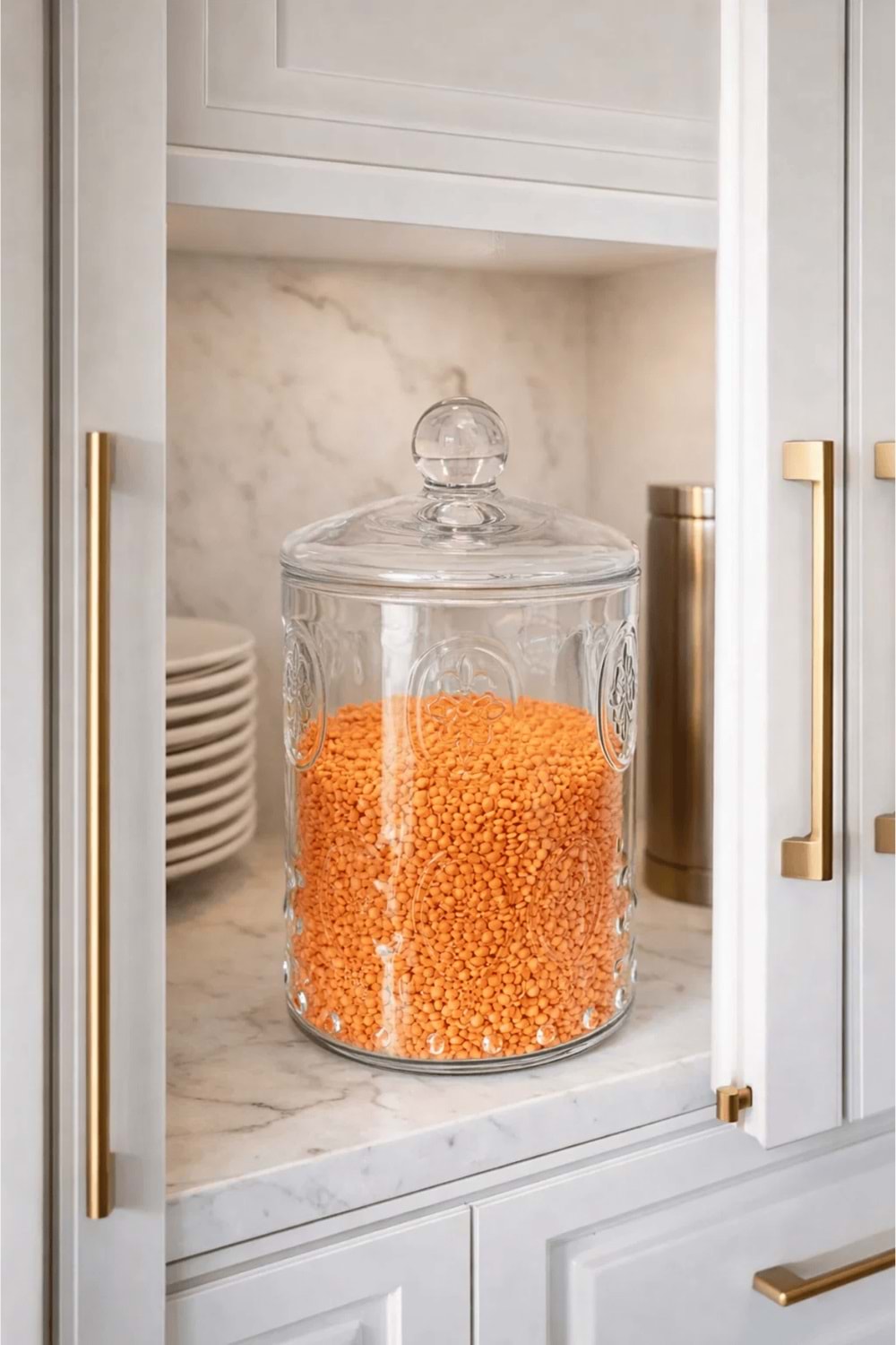 1500 Ml. Desenli Cam Kapaklı Kavanoz - Orta Boy Cam Saklama Kabı