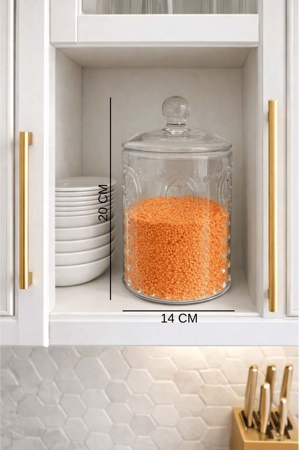 1500 Ml. Desenli Cam Kapaklı Kavanoz - Orta Boy Cam Saklama Kabı