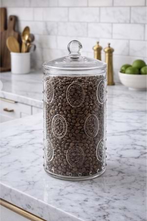 1500 Ml. Desenli Cam Kapaklı Kavanoz - Orta Boy Cam Saklama Kabı