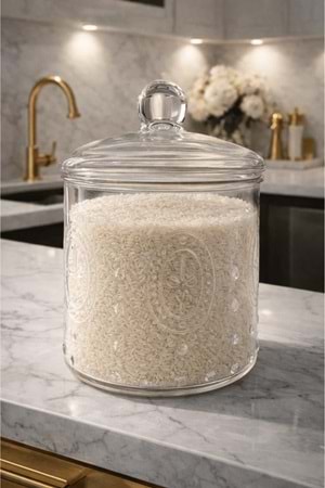 1000 Ml. Desenli Cam Kapaklı Kavanoz - Orta Boy Cam Saklama Kabı