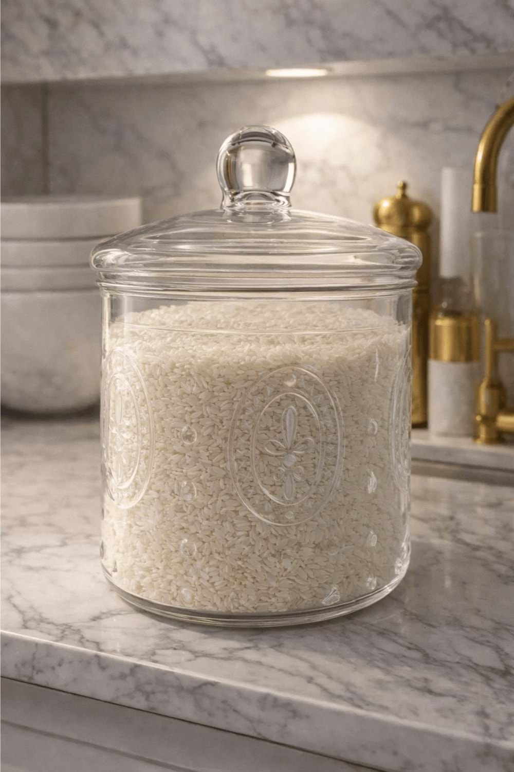 1000 Ml. Desenli Cam Kapaklı Kavanoz - Orta Boy Cam Saklama Kabı
