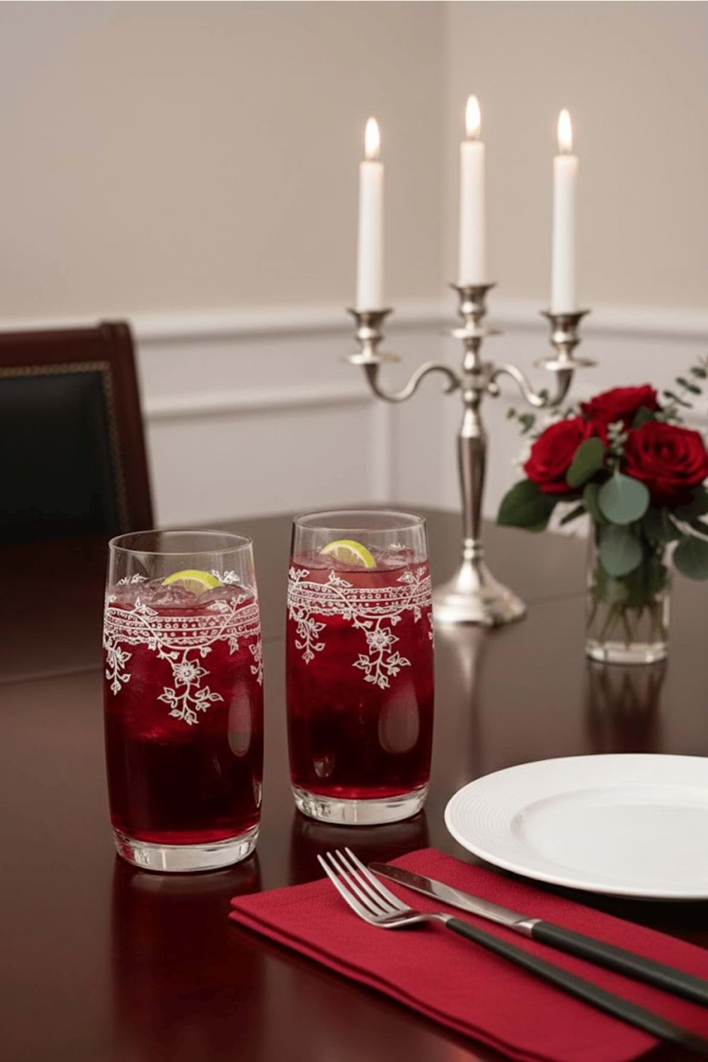 Florale Model Desenli Su & Meşrubat Bardağı – 2’li Şeffaf Zarif Set