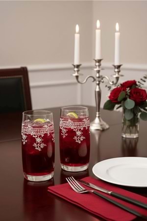 Florale Model Desenli Su & Meşrubat Bardağı – 2’li Şeffaf Zarif Set