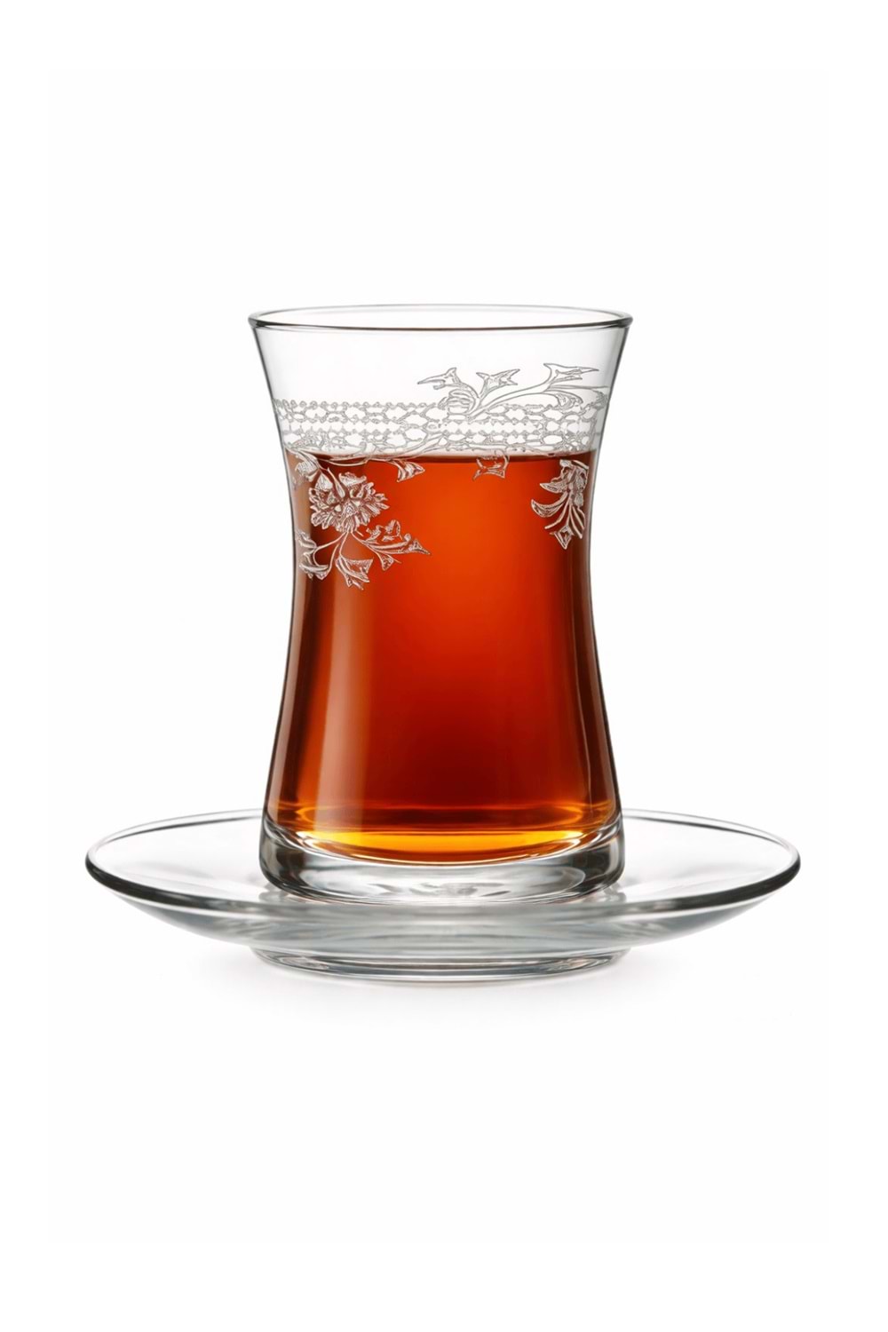 Florale Model Desenli Şeffaf Cam Çay Seti – 12 Parça Çay Takımı