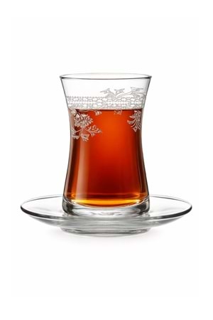 Florale Model Desenli Şeffaf Cam Çay Seti – 12 Parça Çay Takımı
