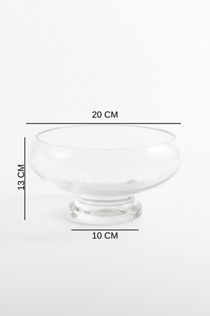 El Yapımı Sade Cam Ayaklı Sunum Kasesi - Salata Kasesi Sunumluk 13x20 cm