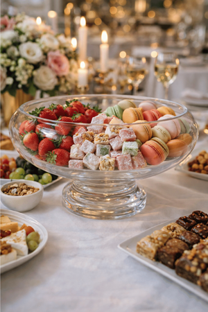 El Yapımı Sade Cam Ayaklı Sunum Kasesi - Salata Kasesi Sunumluk 14x24 cm