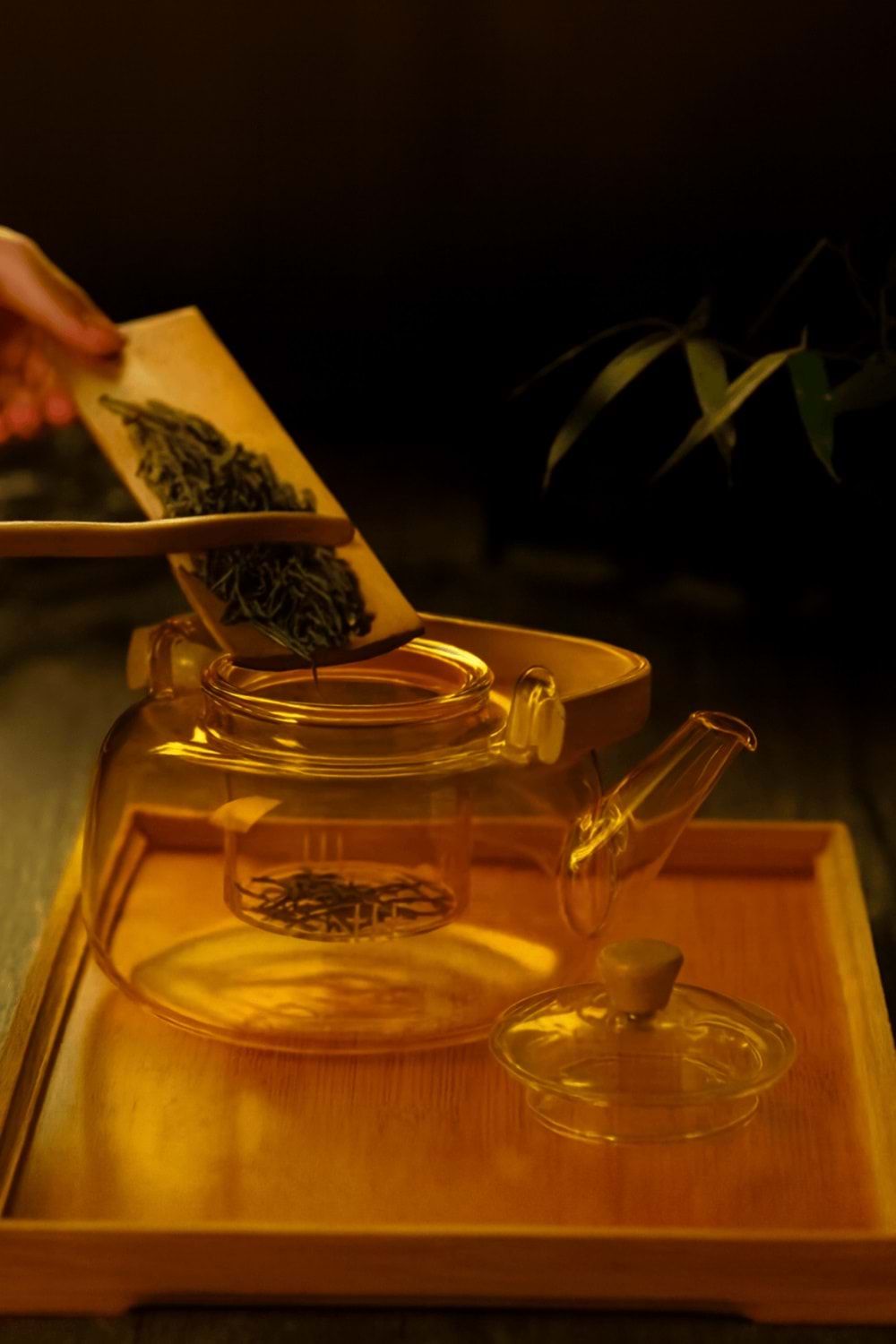 Amber Cam Demlik Ahşap Saplı Cam Filtreli Demlik 1 Litre - Isıya Dayanıklı Cam Bitki Çayı Demlik