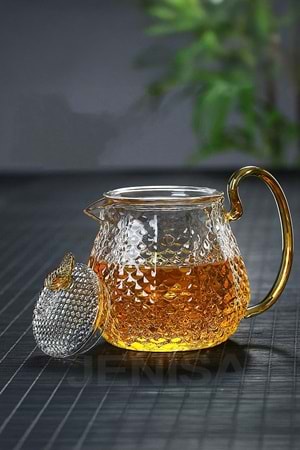 Modern Cam Demlik 550 ml - Isıya Dayanıklı, Cam Süzgeçli ve Altın Kulplu Çay Keyfi