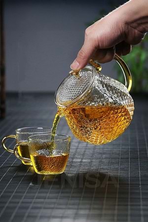 Modern Cam Demlik 550 ml - Isıya Dayanıklı, Cam Süzgeçli ve Altın Kulplu Çay Keyfi