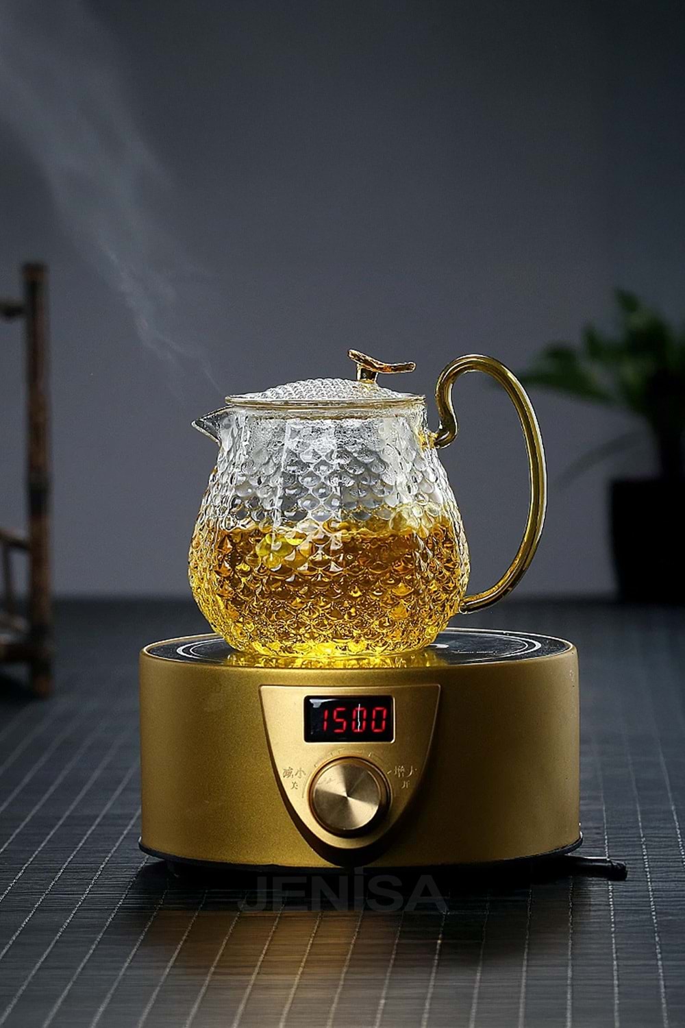 Modern Cam Demlik 550 ml - Isıya Dayanıklı, Cam Süzgeçli ve Altın Kulplu Çay Keyfi