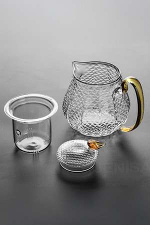 Modern Cam Demlik 550 ml - Isıya Dayanıklı, Cam Süzgeçli ve Altın Kulplu Çay Keyfi