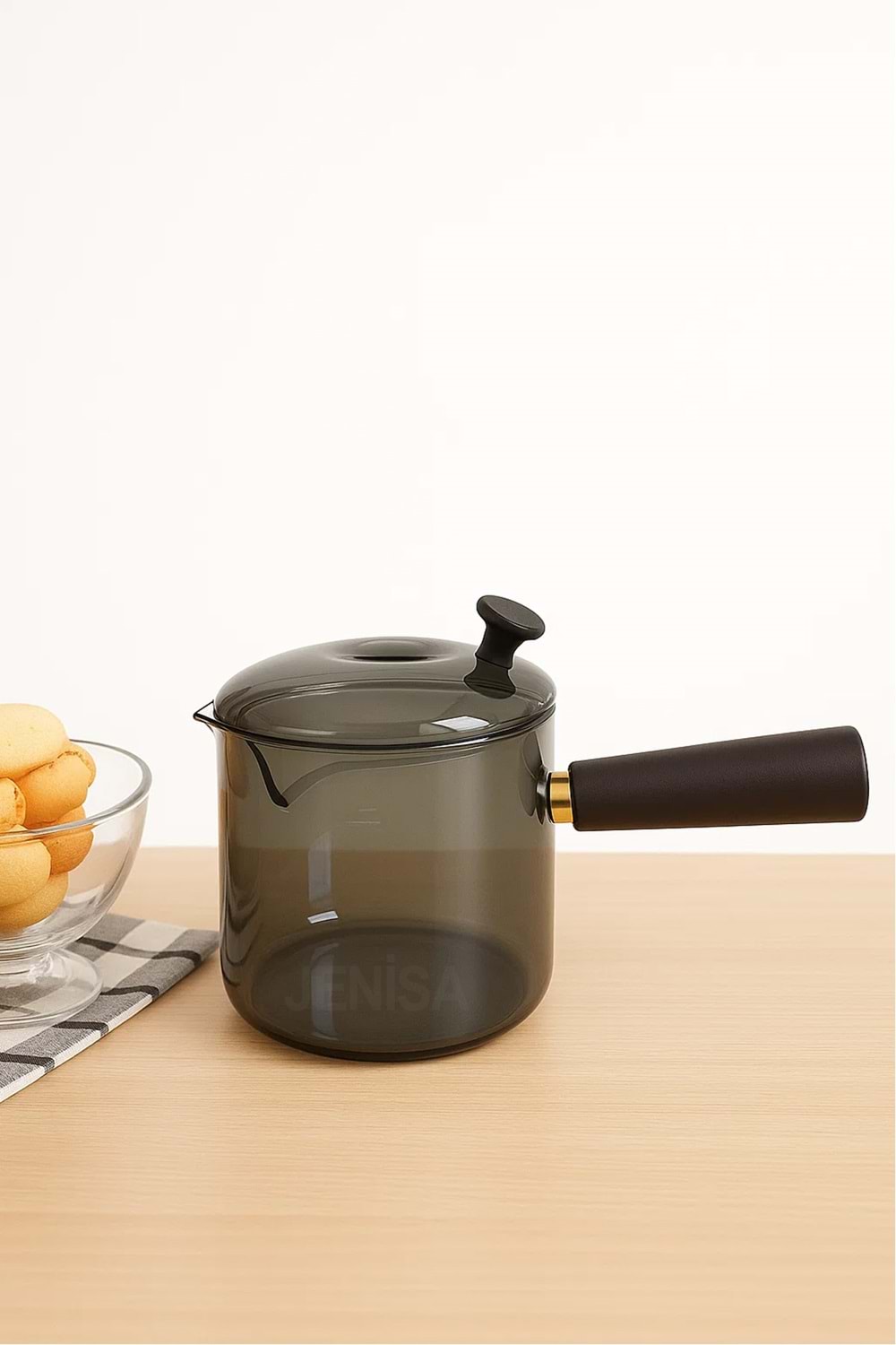 Çok Amaçlı Isıya Dayanıklı Cam Cezve & Sosluk 550 ml - Ahşap Saplı Modern Tasarım
