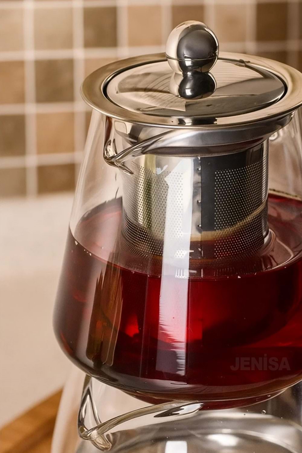 Clarity İndüksiyon Tabanlı Borosilikat Cam Çaydanlık Takımı – 1550 ml Metal Süzgeçli Demlik