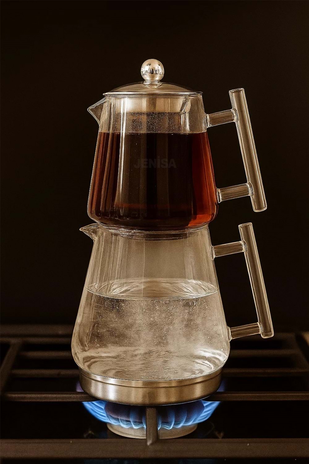 Clarity İndüksiyon Tabanlı Borosilikat Cam Çaydanlık Takımı – 1550 ml Metal Süzgeçli Demlik