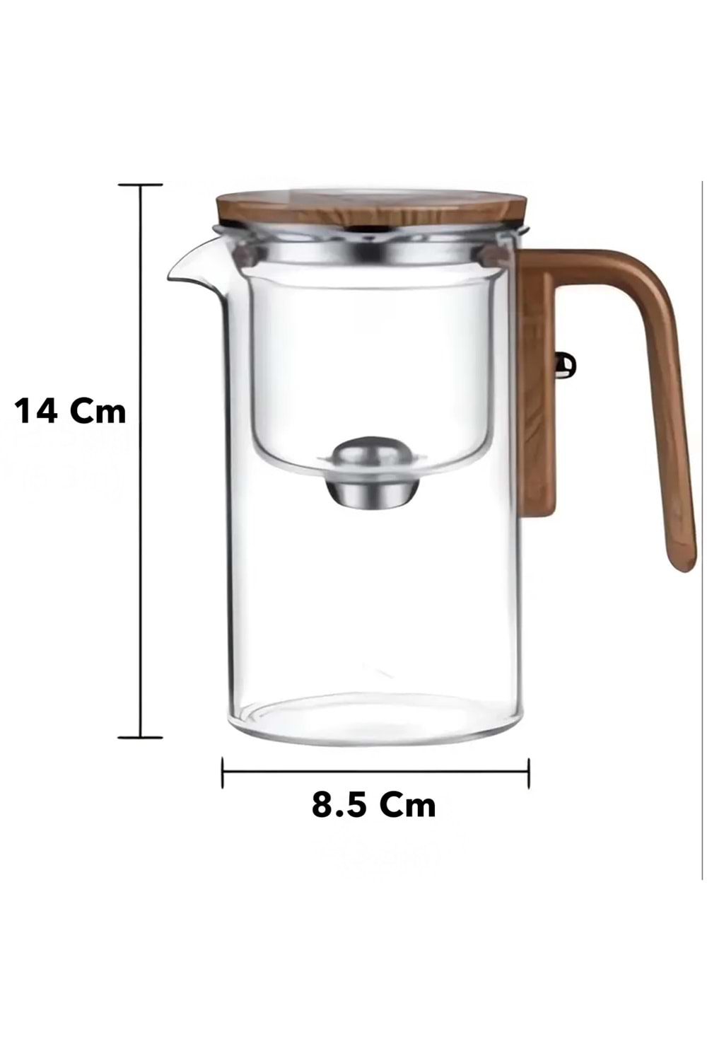 Borosilikat Cam Sihirli Demlik – Ahşap Saplı Isıya Dayanıklı Çaydanlık 520 ml