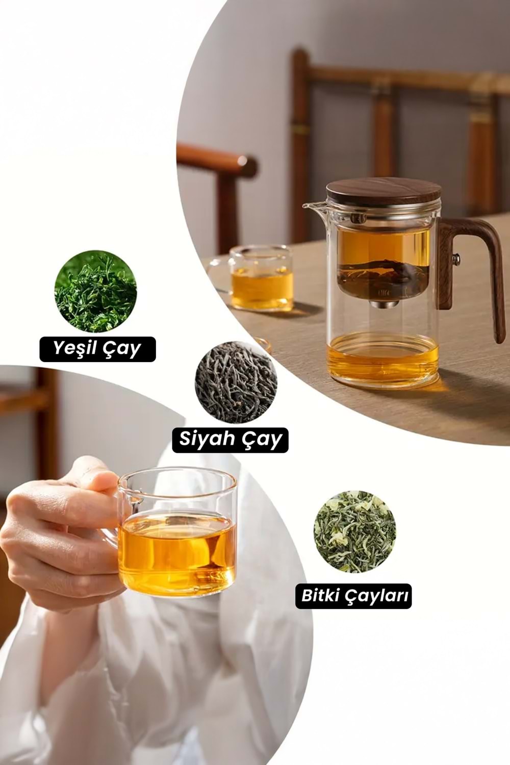 Borosilikat Cam Sihirli Demlik – Ahşap Saplı Isıya Dayanıklı Çaydanlık 520 ml