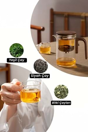 Borosilikat Cam Sihirli Demlik – Ahşap Saplı Isıya Dayanıklı Çaydanlık 520 ml