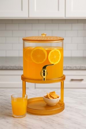 2.6 Litre Amber Cam Şerbetlik – Musluklu, Standlı Sunumluk Sebil İçecek Dispenseri