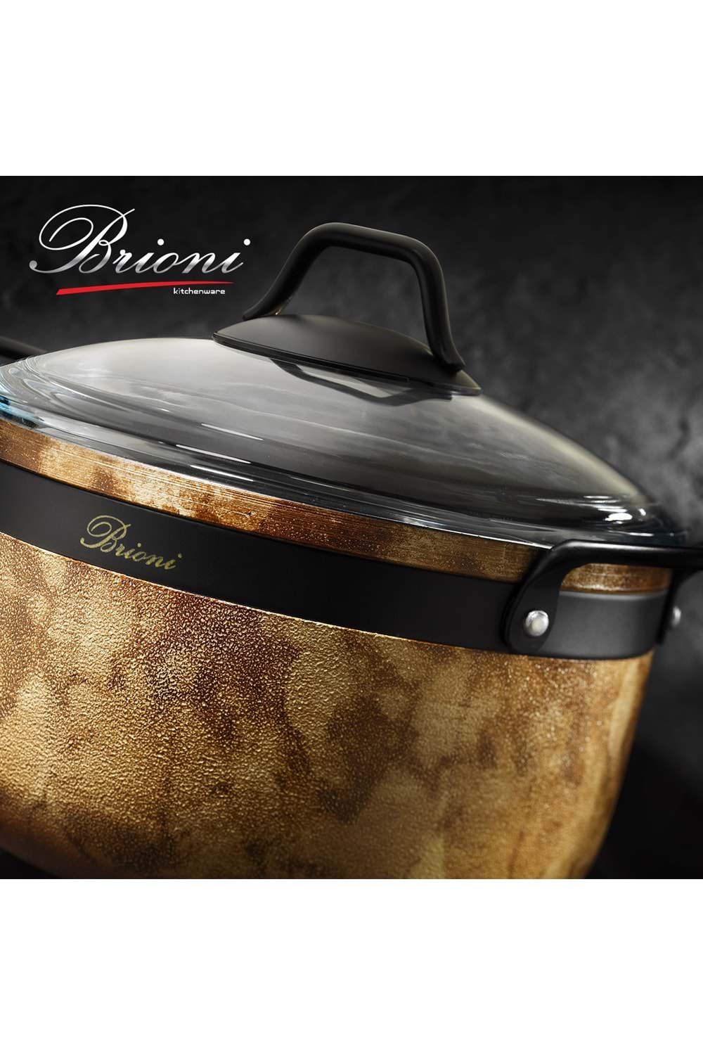 Brioni Royal Stone 7 Parça Granit Tencere Seti Siyah